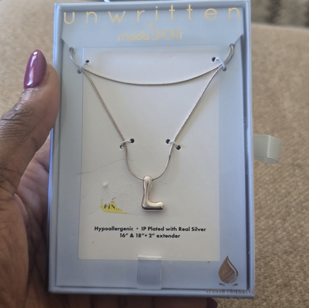Unwritten Silver 'L' Pendant Name Necklace Women New